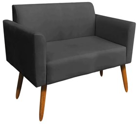 Kit 01 Namoradeira 02 Lugares e 01 Poltrona Marisa Suede Preto Base Giratória Madeira MA30 D'Rossi
