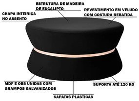 Kit 02 Puffs Decorativo Sala de Estar 95cm Dhaka Veludo Preto G15 - Gran Belo