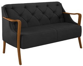 Poltrona Namoradeira Hand 2 Lugares Braços em Madeira PU Preto G45 - Gran Belo