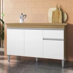 Balcão de Cozinha com Tampo 120cm Tatiane Amêndoa/Branco - AJL Móve