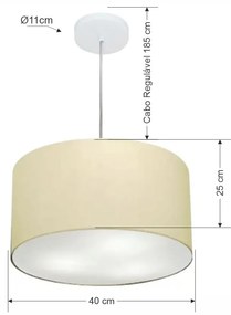 Lustre Pendente Cilíndrico Md-4244 Cúpula em Tecido 40x25cm Algodão Crú - Bivolt