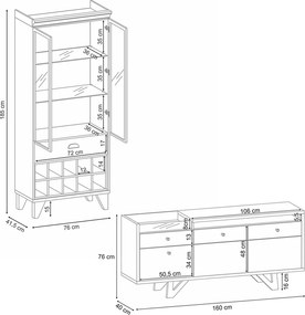 Conjunto Cristaleira Adega e Buffet Aparador MDP/MDF Ópera/Sollare Off White/Castanho G26 - HB Móveis