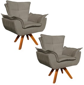 Poltrona Sala de Estar Giratória MM30 Kit 2 Opalla Suede - Marrom Rato