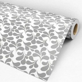 Papel de parede adesivo floral cinza e branco