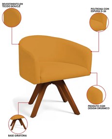 Poltrona Sala Base Giratória Madeira Arielle Bouclê Mostarda D03 - D'Rossi