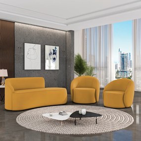 Sofá 3 Lugares Orgânico 180cm Morgan e 2 Poltronas Lua Veludo Mostarda D03 - D'Rossi