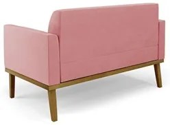 Sofá Namoradeira Base Madeira Castanho Maressa Suede Rosê - Ibiza