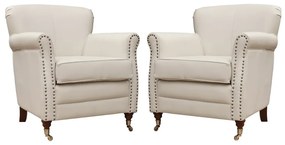 Kit 02 Poltronas Decorativas Sala de Estar Brunei Pés Príncipe Couro Off White G58 - Gran Belo