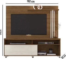 Estante de TV 65 Pol 182cm com Rodízio para Sala Nerion M20 - D'Rossi - Naturale(fosco)/Off White(brilho)