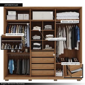 Guarda Roupa Casal Nilus 250cm com 6 Portas 4 Gavetas Ripado MDP Buriti/Fendi G11 - Gran Belo