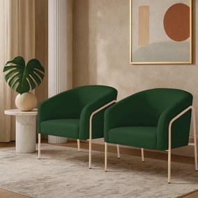 Poltrona Sala Industrial Alta Champanhe Kit 2 Stella Veludo D03 - D'Rossi - Verde