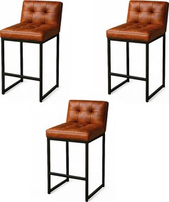 Banqueta Cozinha Alta com Encosto Industrial Kit 3 Preto Lirina PU C05 - D'Rossi - Nozes