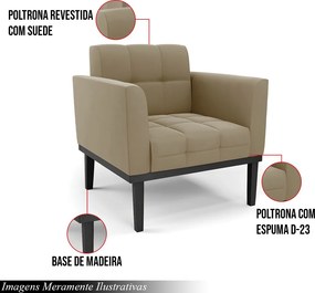 Kit 2 Poltronas Decorativas Karen Pés Fixo em Madeira Preto Suede Nude G19 - Gran Belo