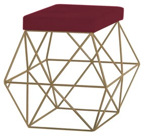 Puff Decorativo Sala de Estar Base Gold Trixie Suede Bordô G41 - Gran Belo