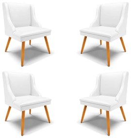 Kit 4 Cadeiras Decorativas Sala de Jantar Pés Palito de Madeira Firenze PU Branco Fosco/Natural G19 - Gran Belo