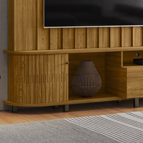 Estante de TV 70 Pol 243cm Ripado Sala de Estar Nivora M20 - D'Rossi - Cumaru