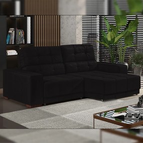 Sofá Sala de Estar Retrátil e Reclinável 3 Lugares Lisboa 230cm Couro Preto G58 - Gran Belo