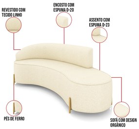 Sofá 4 Lugares Orgânico 220cm Pé Dourado Morgan Linho D03 - D'Rossi - Bege