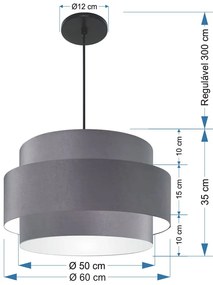 Lustre Para Sala de Jantar Vivare Md-4396 Cúpula em Tecido 60cm