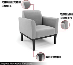 Kit 2 Poltronas Decorativas Isabella Pés Fixo em Madeira Preto Suede Cinza G19 - Gran Belo