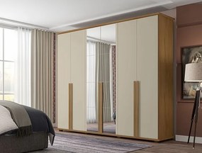 Guarda-Roupa Casal Com Espelho 6 Portas 5 Gavetas Estrela Cinamomo/Off White – RV Móveis