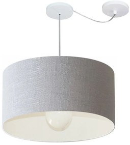 Lustre Pendente Cilíndrico Com Desvio Md-4233 Cúpula em Tecido 55x30cm Rustico Cinza - Bivolt
