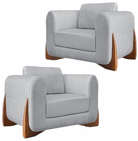 Kit 2 Poltronas Decorativas Pés em Madeira Buzz Linho Cinza Rustico G63 - Gran Belo