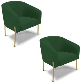 Cadeira Sala de Jantar Pé de Ferro Dourado kit 2 Stella Veludo D03 - D'Rossi - Verde