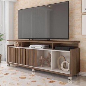 Rack TV 70 Pol 160cm Bancada com Rodízio Sala Thaissa C01 - D'Rossi - Nogueira/Off White