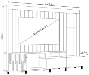 Home Theater Durand 2 Portas Deslizantes 4 Nichos MDP até 70 Cinamomo/OffWhite G97 - Gran Belo