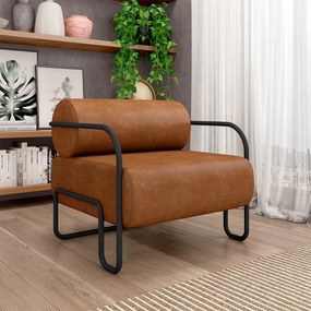 Kit 2 Poltronas Decorativas Sala de Estar Polatsk Base Industrial de Ferro PU Caramelo G33 - Gran Belo