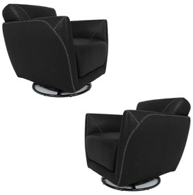 Kit 2 Poltronas Decorativas Valentina Sala de Estar Giratória Couro Preto G40 - Gran Belo