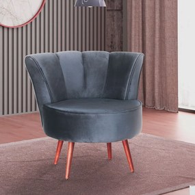 Poltrona Pérola Decorativa Pés Palito Veludo Cinza Grafite