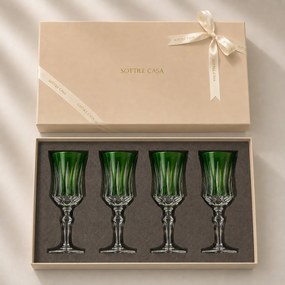 Kit 4 Taças de Cristal Lapidado 66 p/ Vinho Branco c/ Caixa de Presente - Verde Escuro  Verde Escuro