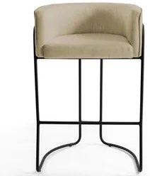 Banqueta Decorativa Base Aço Preto Betina C-129 Linho Creme - Domi