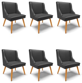 Kit 06 Cadeiras de Jantar Liz Corino  Pés Palito Castanho D03 - D'Rossi - Preto