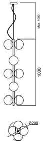 Pendente Cosmos Vertical C/ 10 Globos Ø30X100Cm 10L E27 Mini Bulbo / M... (BT - Branco Texturizado, FOSCO)