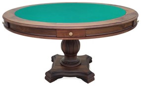 Mesa de Jogos Antique Tampo Reversível com Tecido para Cartas e Tabuleiro de Xadrez em Marchetaria com Gavetas Base Madeira Entalhada