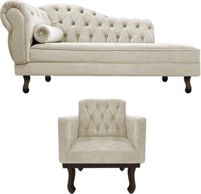 Kit Diva Recamier Diana 140cm Lado Direito e 01 Poltrona Classic Linho - ADJ Decor
