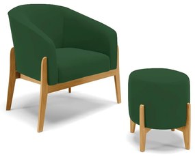 Poltrona com Puff Base de Madeira Stella Veludo D03 - D'Rossi - Verde