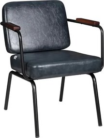 Poltrona Industrial 78cm em Metal e Couro Vintage Cinza