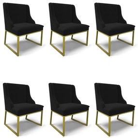 Cadeira Sala de Jantar Industrial Dourado kit 6 Liz Veludo D03 - D'Rossi - Preto