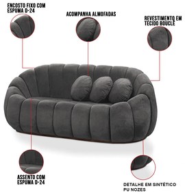Sofá 2 Lugares Orgânico para Sala Cloud Bouclê E03 - D'Rossi - Cinza escuro