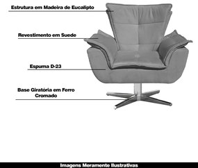 Poltrona Decorativa Base Giratória Cromada Charger Suede Grafite G19 - Gran Belo