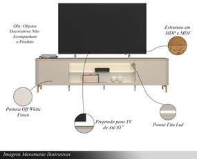 Conjunto Painel com Rack Bancada Switch MDP/MDF TV até 85 Polegadas LED Off White G77 - Gran Belo