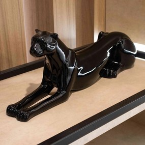 Escultura Decorativa Onça Deitada Preta 17,5x51x13 Cm - D'Rossi