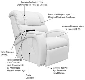 Poltrona do Papai Reclinável Elétrica com Controle Sala de Estar Oasis PU Sintético Branco G23 - Gran Belo