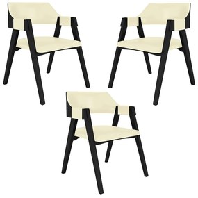 Kit 3 Cadeiras Sala de Jantar e Jogos Carteados Madeira Maciça Poker PU OffWhite/Preto G42 - Gran Belo