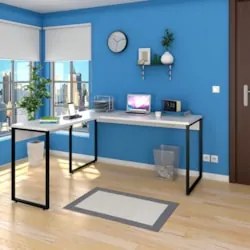 Mesa de Escritório em L 150x150 Studio Industrial Z28 Branco - Mpozena