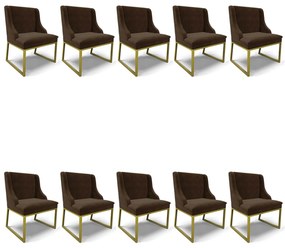 Cadeira Sala de Jantar Industrial Dourado Kit 10 Liz Suede D03 - D'Rossi - Marrom